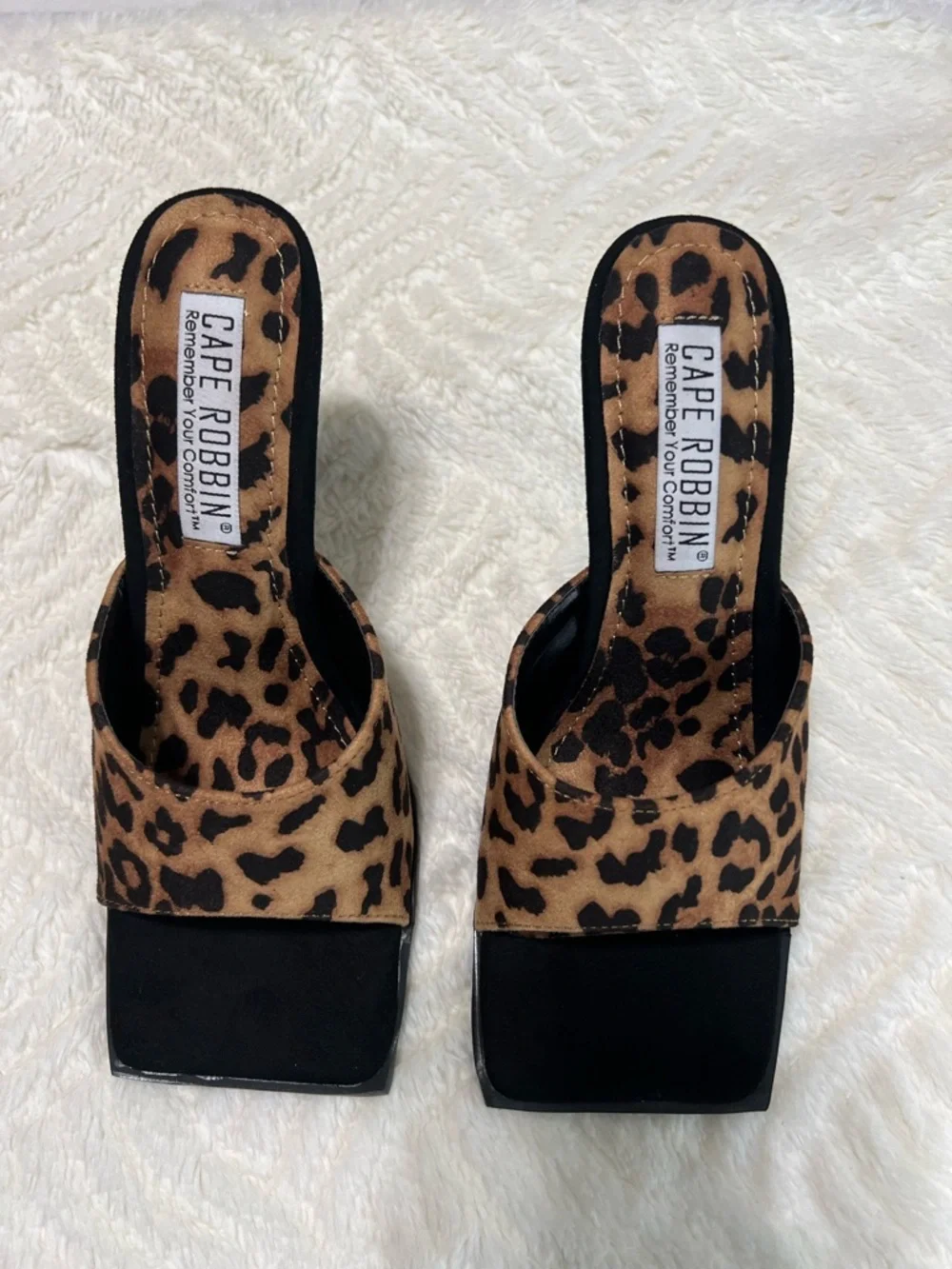 Cape Robbin Tristen Leopard Print Mule Heels Size 6 Square Toe Stiletto